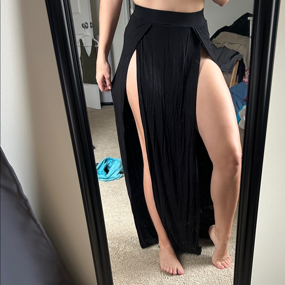 SHEIN Black Maxi Skirt with High Slit